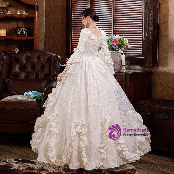 White Ball Gown Square Neck Victorian Vintage Dress