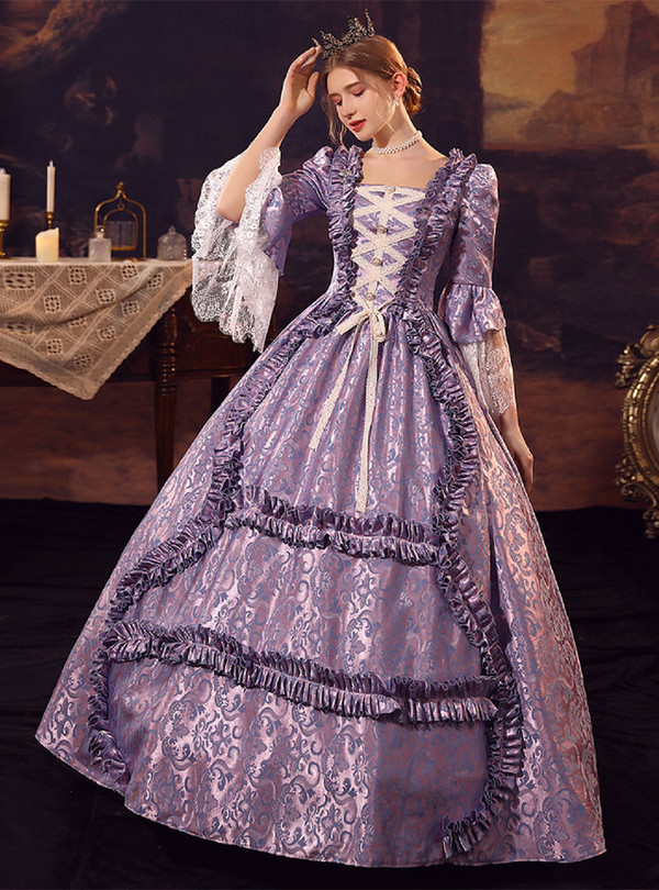 Purple Square Long Sleeve Rococo Baroque Dress