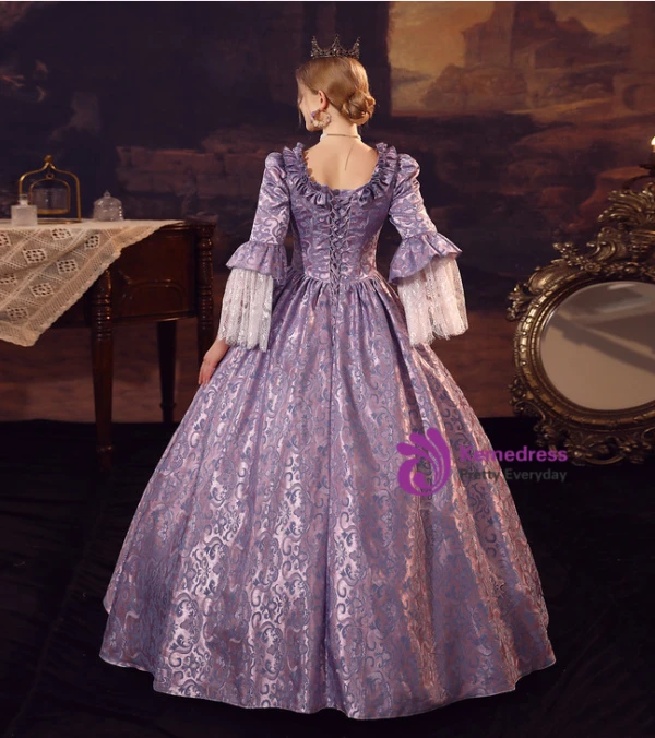 Purple Square Long Sleeve Rococo Baroque Dress
