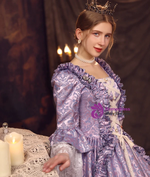 Purple Square Long Sleeve Rococo Baroque Dress