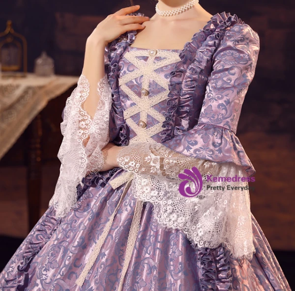 Purple Square Long Sleeve Rococo Baroque Dress