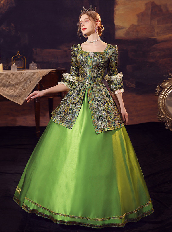 Green Tulle Short Sleeve Rococo Victorian Dress