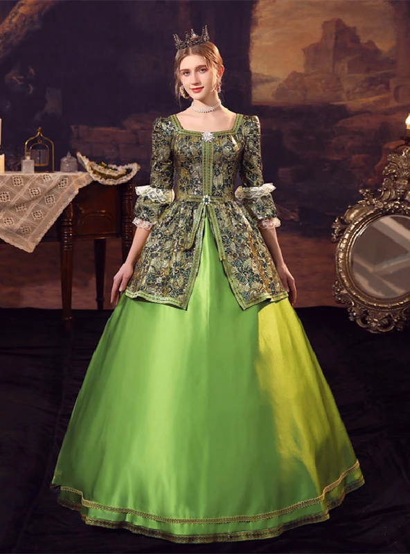 Green Tulle Short Sleeve Rococo Victorian Dress