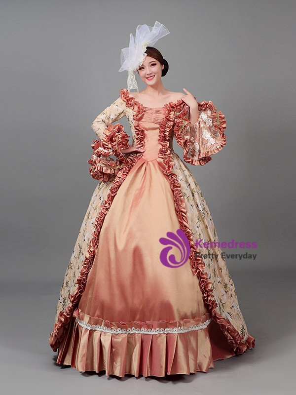 Light Coffee Satin Long Sleeve Print Vintage Dress