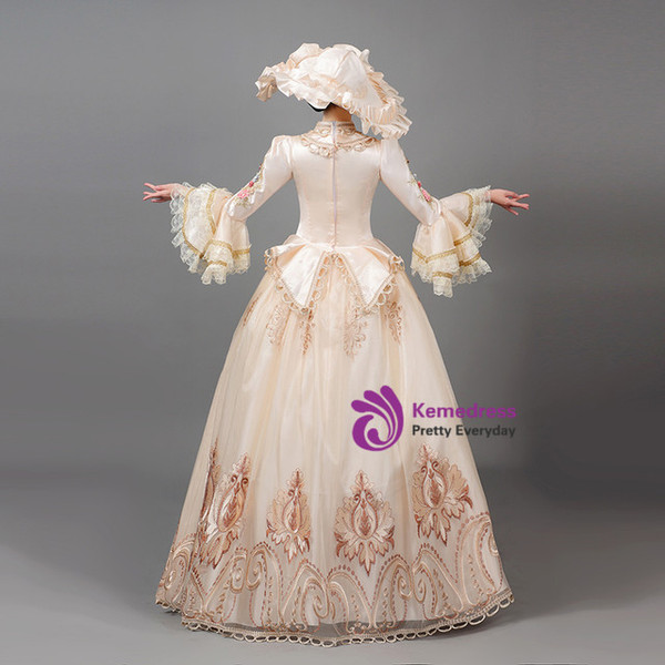 Champagne Tulle Satin Long Sleeve Vintage Dress