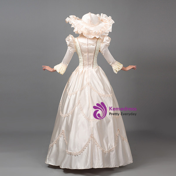 Champagne Satin Long Sleeve Vintage Baroque Dress