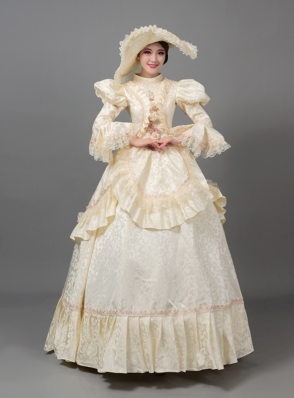 Yellow High Neck Long Sleeve Vintage Dress