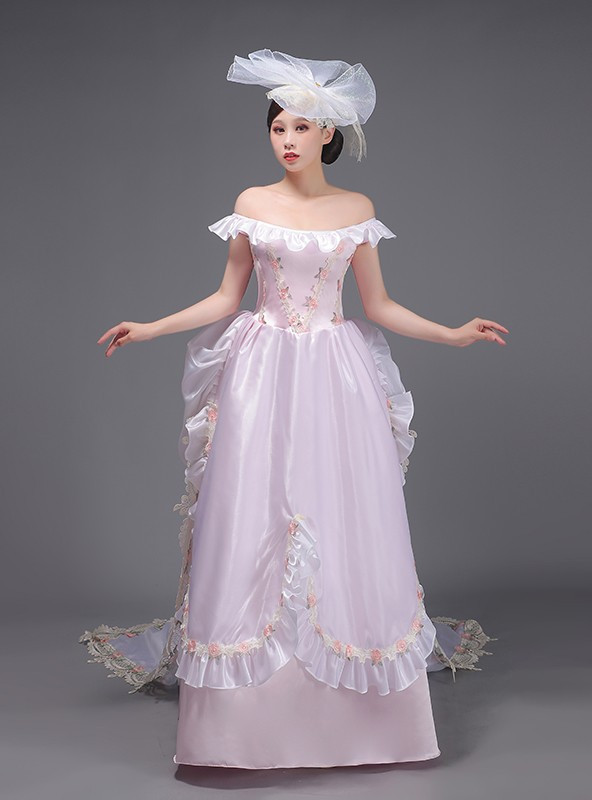 Pink Off the Shoulder Appliques Vintage Baroque Dress