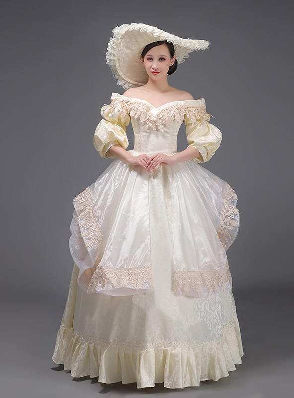 Champagne Puff Sleeve Lace Rococo Baroque Dress