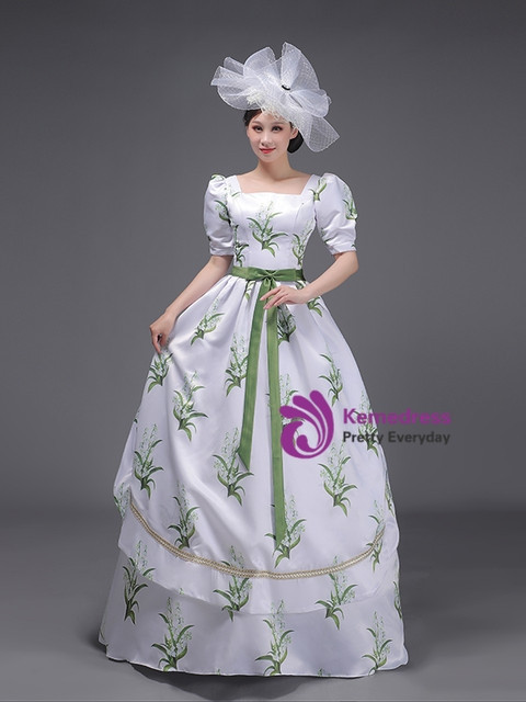White Short Sleeve Print Victorian Vintage Dress