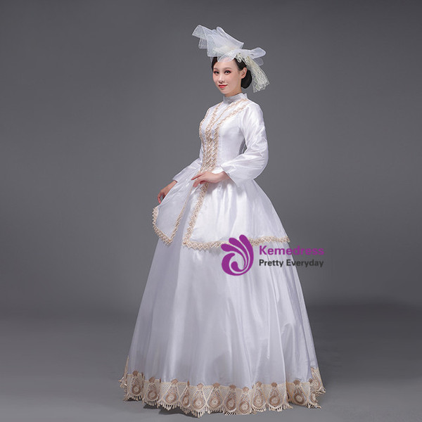 White Long Sleeve Baroque Victorian Dress