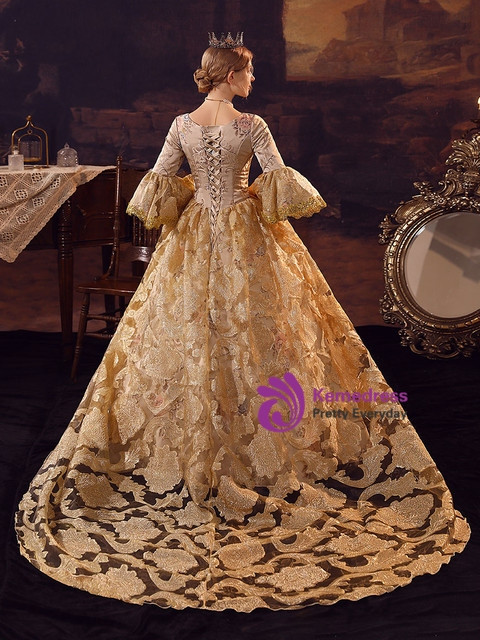 Champagne Print Short Sleeve Victorian Dress