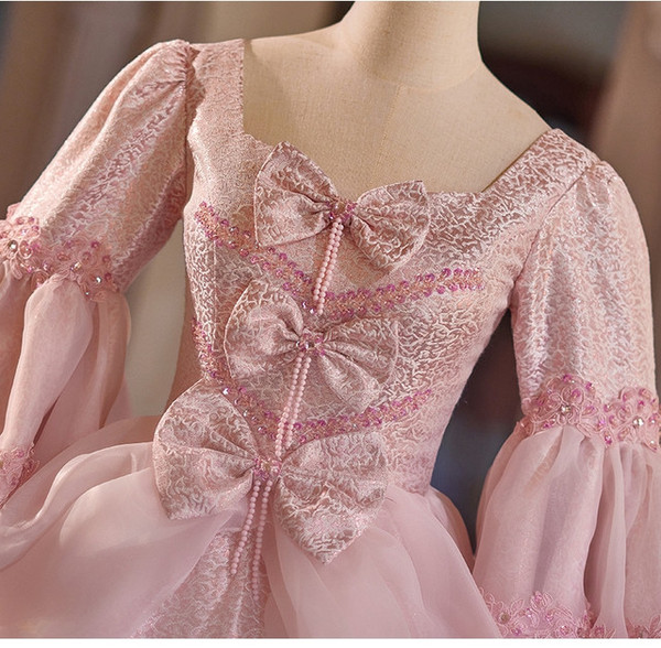Pink Short Sleeve Bow Rococo Vintage Gown Dress