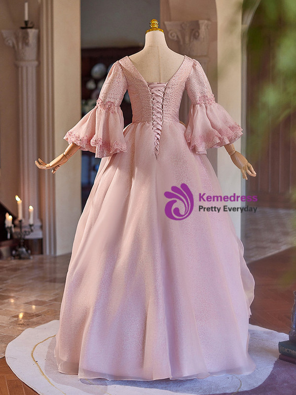 Pink Short Sleeve Bow Rococo Vintage Gown Dress