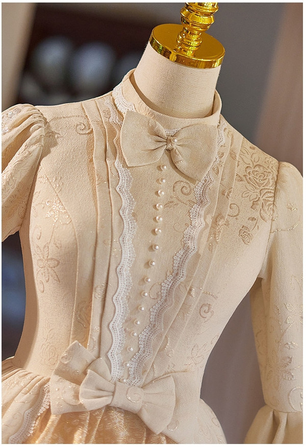 Champagne Short Sleeve Bow Rococo Vintage Gown Dress