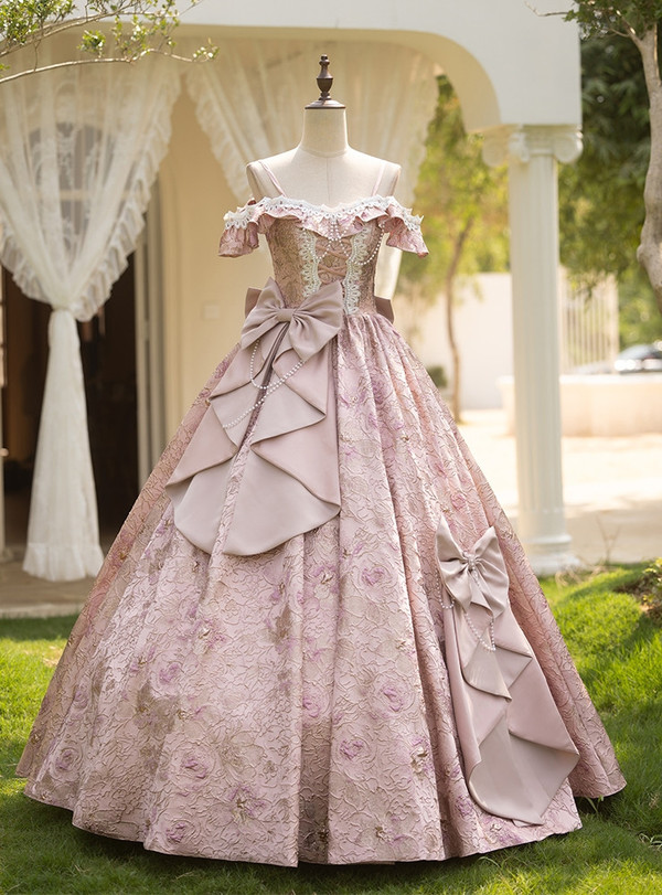 Pink Straps Bow Baroque Vintage Gown Dress