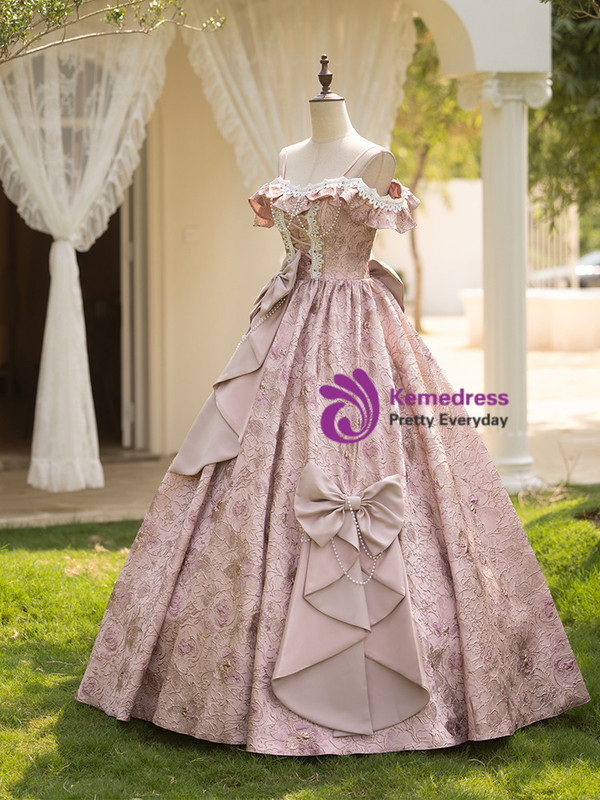 Pink Straps Bow Baroque Vintage Gown Dress