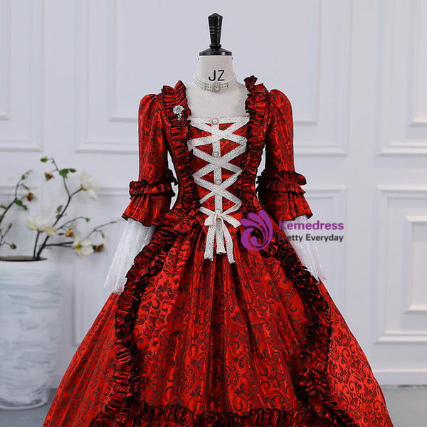 Burgundy Long Sleeve Pleats Victorian Dress