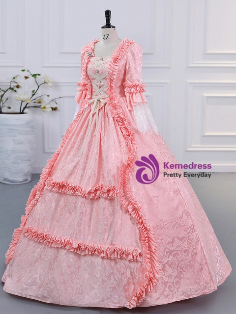 Pink Long Sleeve Pleats Rococo Vintage Dress