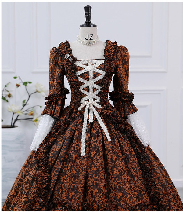 Coffee Long Sleeve Rococo Vintage Victorian Dress