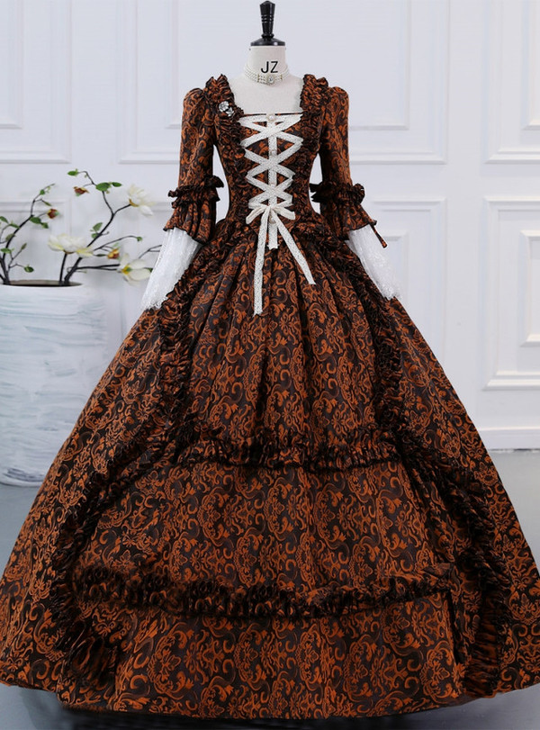 Coffee Long Sleeve Rococo Vintage Victorian Dress