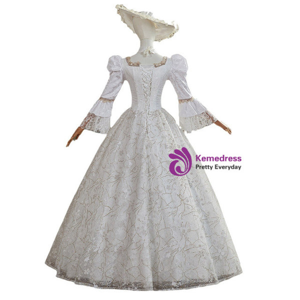 White Long Sleeve Lace Rococo Vintage Dress
