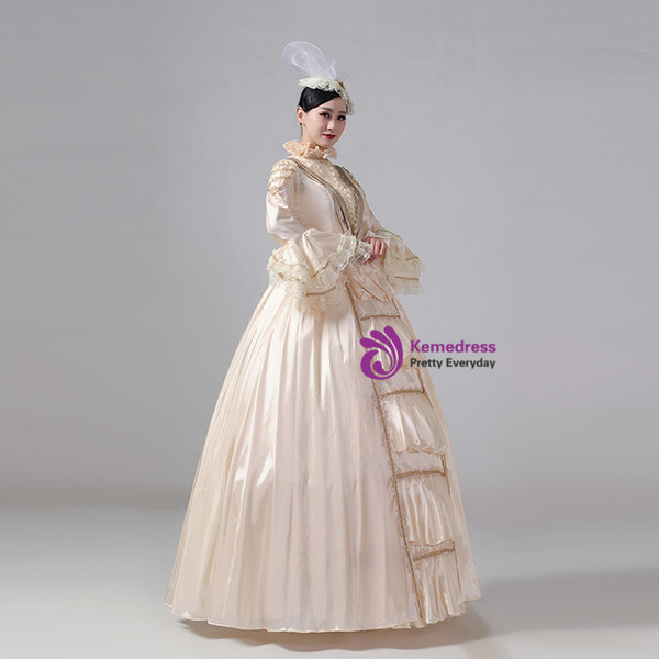 Champagne Satin Long Sleeve Rococo Vintage Dress