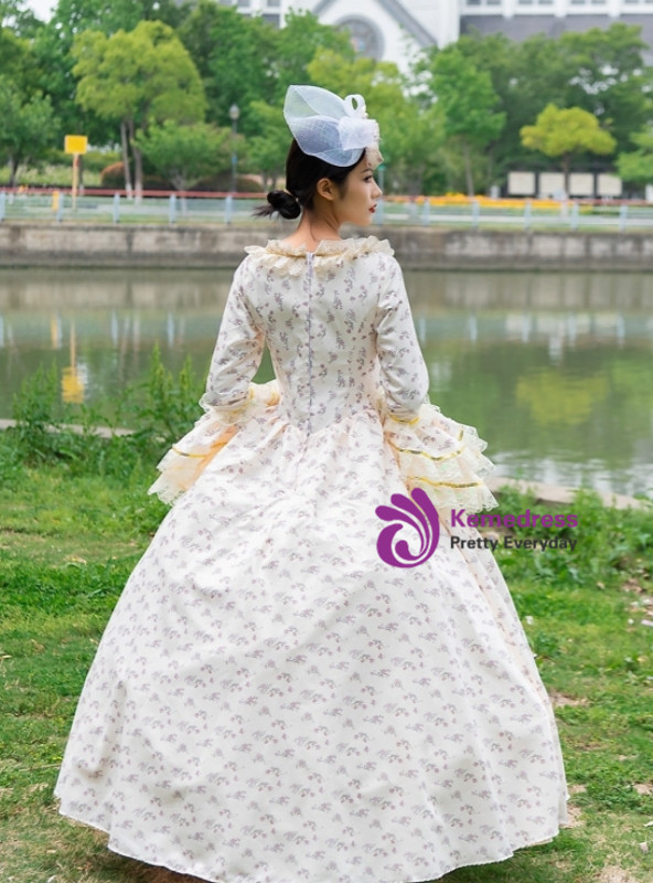 Champagne Print Long Sleeve Vintage Dress