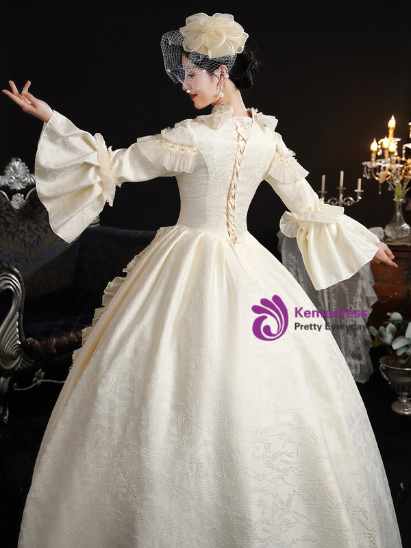 Champagne Satin Long Sleeve Vintage Dress