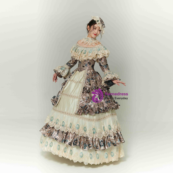 Ball Gown Print Lace Long Sleeve Vintage Dress