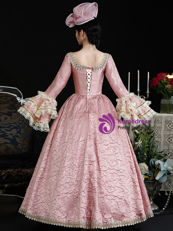 Pink Ball Gown Print Long Sleeve Vintage Dress