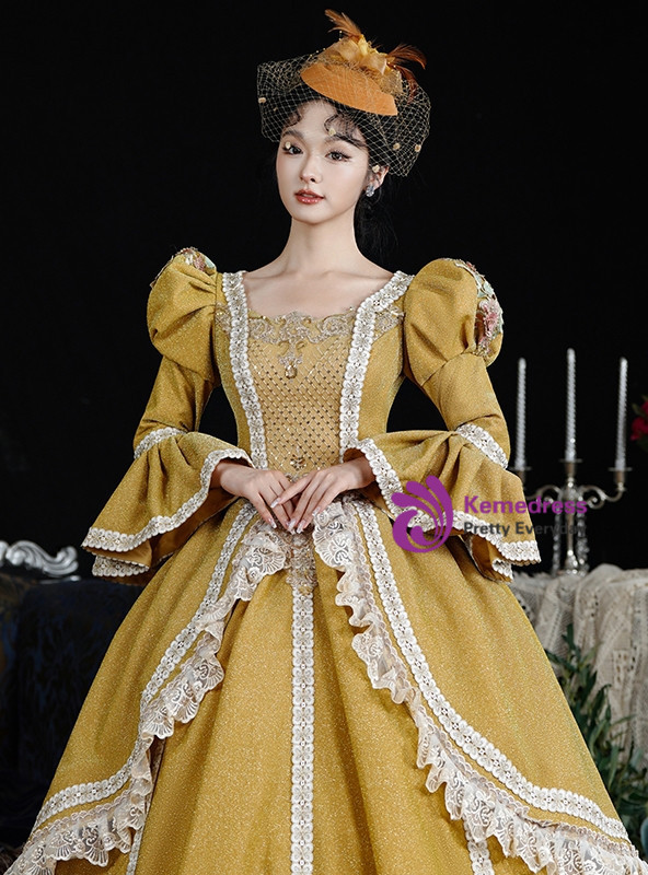 Yellow Long Sleeve Rococo Vintage Dress