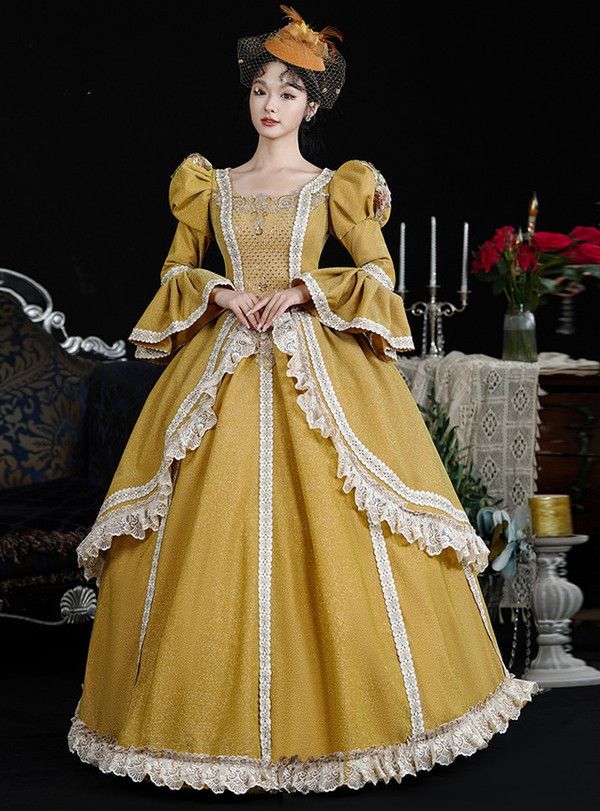 Yellow Long Sleeve Rococo Vintage Dress