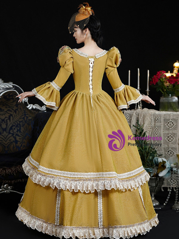 Yellow Long Sleeve Rococo Vintage Dress