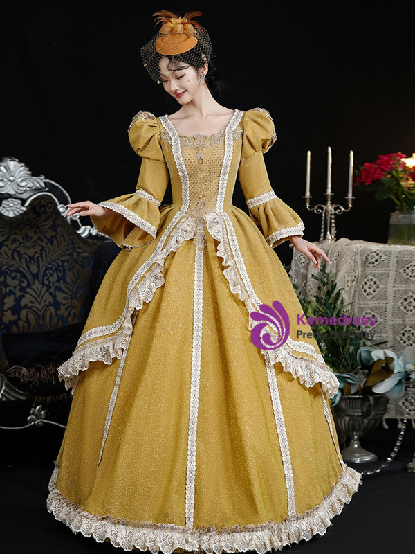 Yellow Long Sleeve Rococo Vintage Dress