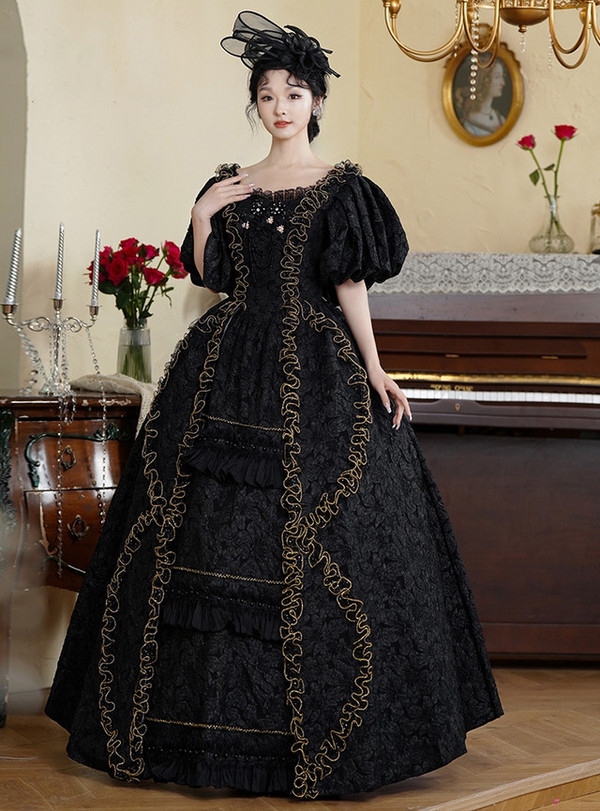 Black Ball Gown Puff Sleeve Vintage Victorian Dress