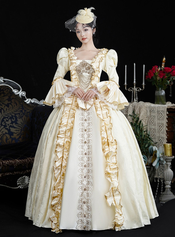 Champagne Long Sleeve Lace Vintage Dress