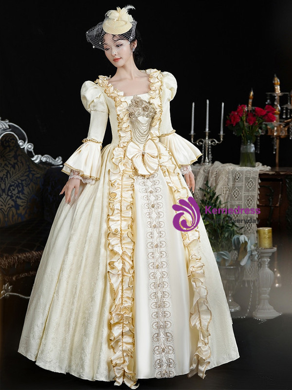 Champagne Long Sleeve Lace Vintage Dress