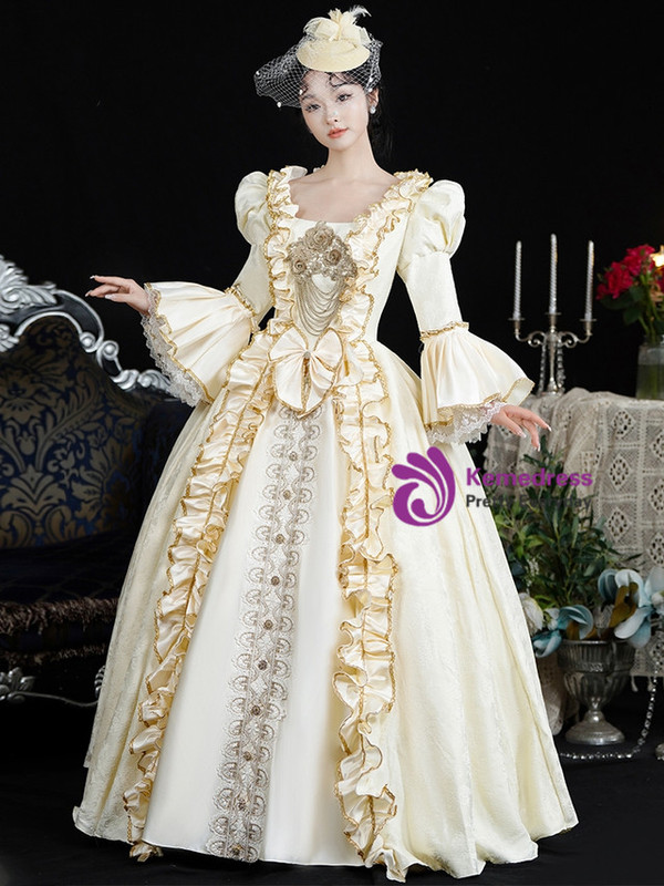 Champagne Long Sleeve Lace Vintage Dress