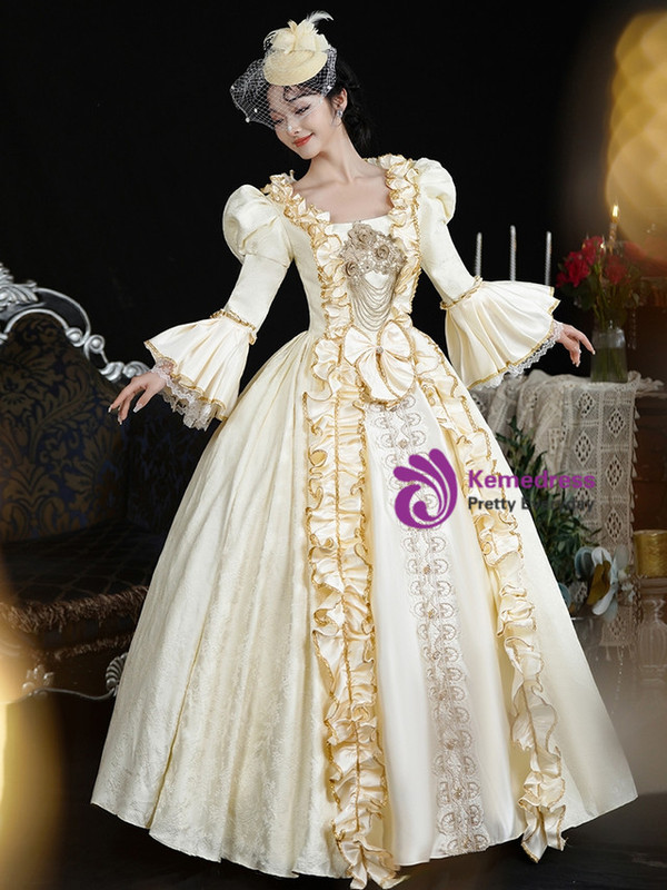 Champagne Long Sleeve Lace Vintage Dress