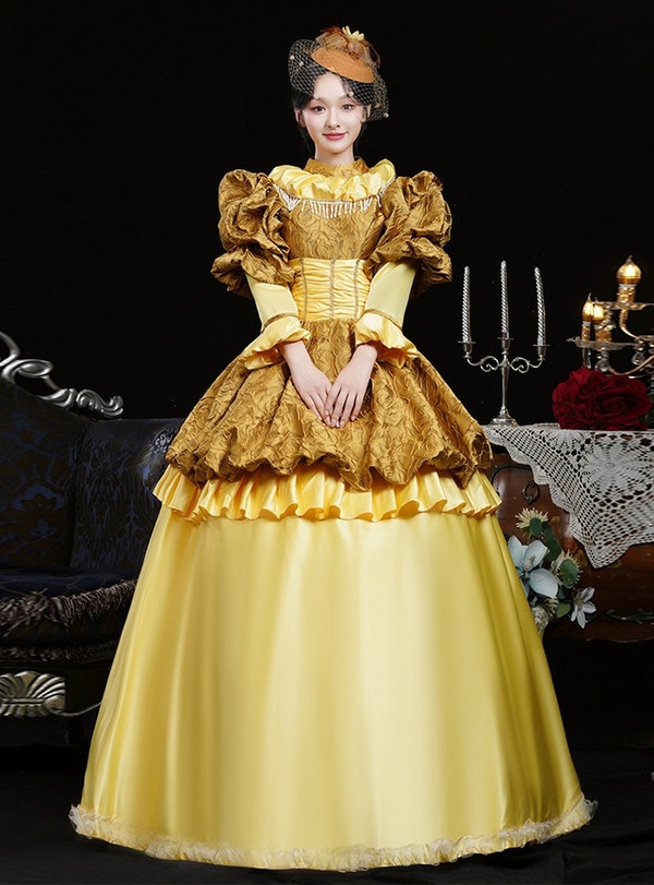 Yellow Long Sleeve Vintage Victorian Dress