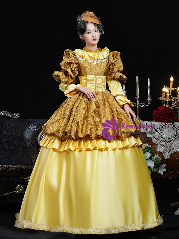 Yellow Long Sleeve Vintage Victorian Dress