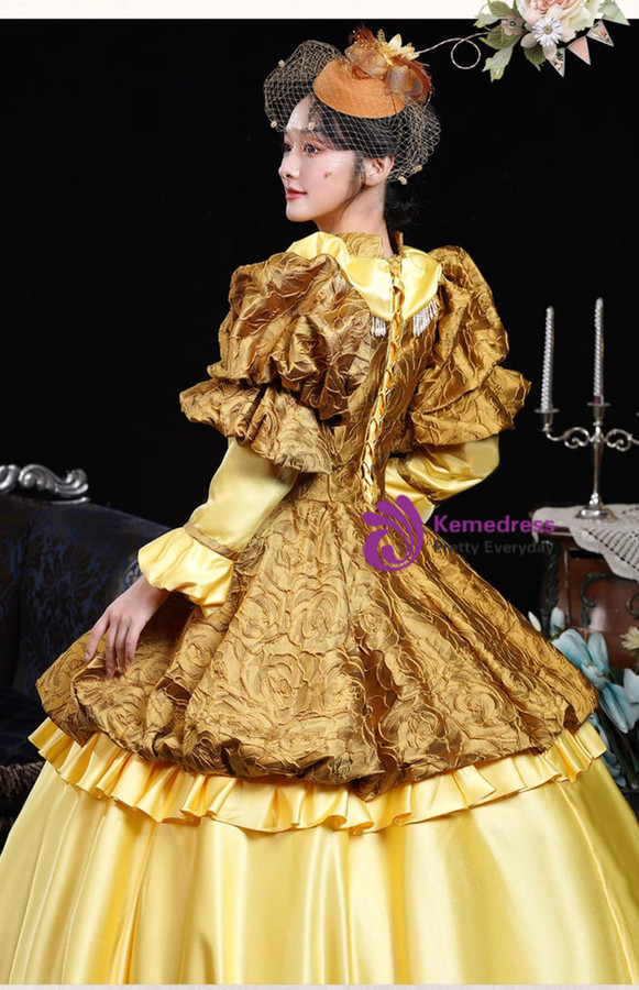 Yellow Long Sleeve Vintage Victorian Dress