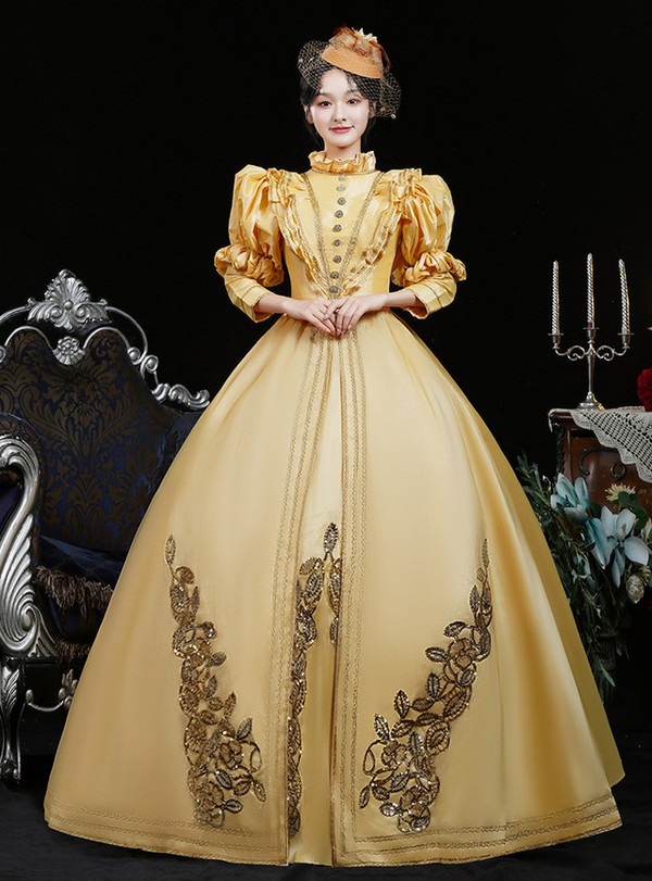 Gold Satin Long Sleeve Vintage Dress