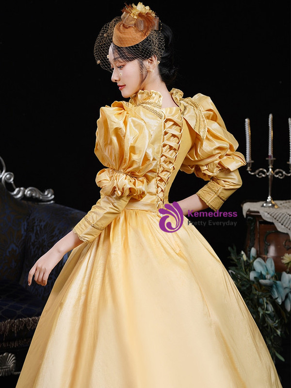 Gold Satin Long Sleeve Vintage Dress