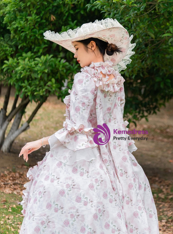 Rose Flower Print Palace Retro Drama Vintage Dress