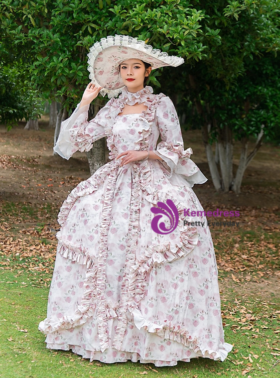 Rose Flower Print Palace Retro Drama Vintage Dress