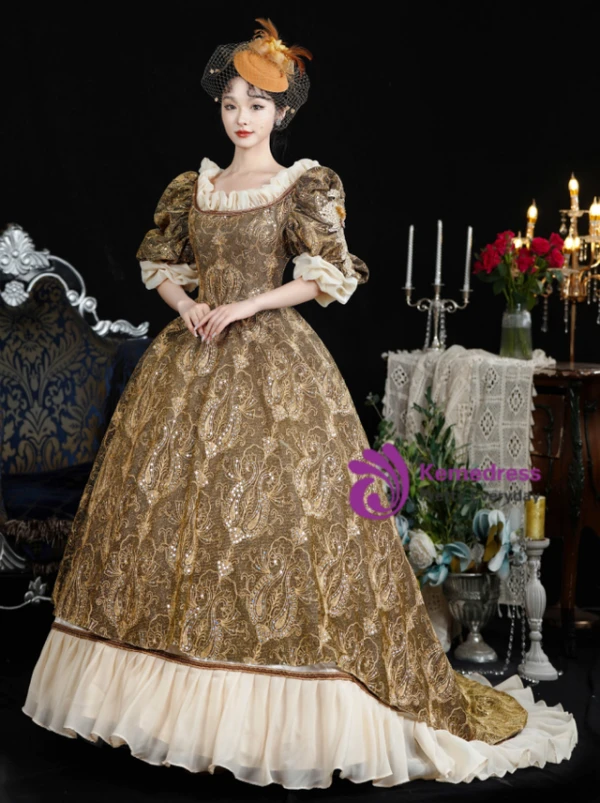 Brown Short Sleeve Rococo Baroque Vintage Dress