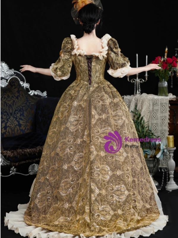 Brown Short Sleeve Rococo Baroque Vintage Dress