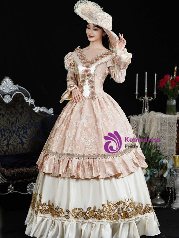 Gray V-neck Puff Sleeve Vintage Dress